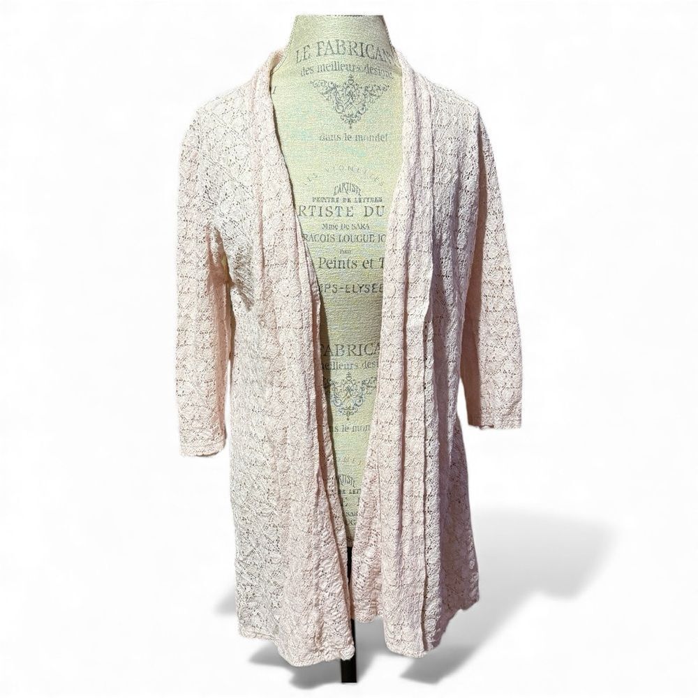 Shannon Ford 3/4 Sleeve Lace Open Cardigan Blush Pink Size Large
